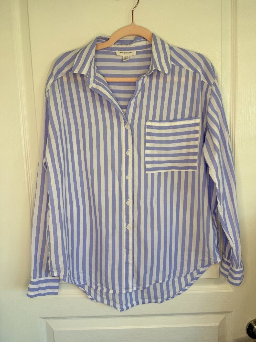 beachlunchlounge Blue White Striped Long Sleeve Button-Down-S (fits-L)- MSRP $58